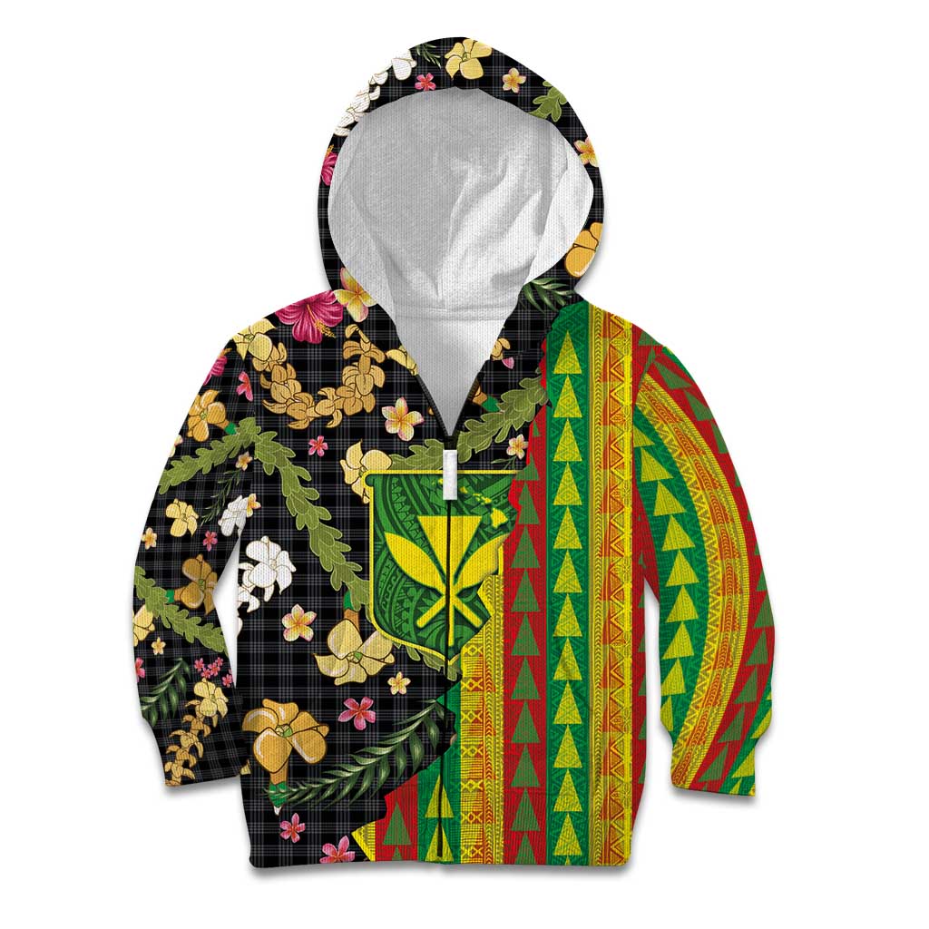 Hawaiian Tropical Plants Lei Kid Hoodie Kanaka Maoli Tribal with Palaka Motifs LT03 Zip Hoodie Multicolor - Polynesian Pride