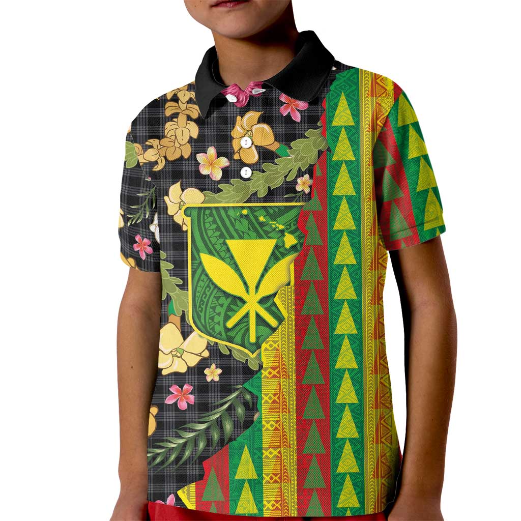 Hawaiian Tropical Plants Lei Kid Polo Shirt Kanaka Maoli Tribal with Palaka Motifs LT03 Kid Multicolor - Polynesian Pride