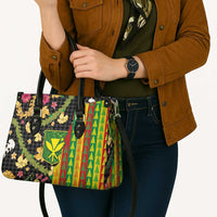 Hawaiian Tropical Plants Lei Leather Bag Kanaka Maoli Tribal with Palaka Motifs - Polynesian Pride