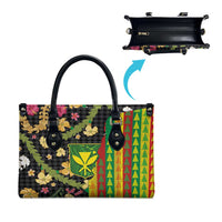 Hawaiian Tropical Plants Lei Leather Bag Kanaka Maoli Tribal with Palaka Motifs - Polynesian Pride