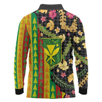 Hawaiian Tropical Plants Lei Long Sleeve Polo Shirt Kanaka Maoli Tribal with Palaka Motifs LT03 - Polynesian Pride