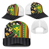 Hawaiian Tropical Plants Lei Mesh Trucker Cap Kanaka Maoli Tribal with Palaka Motifs - Polynesian Pride
