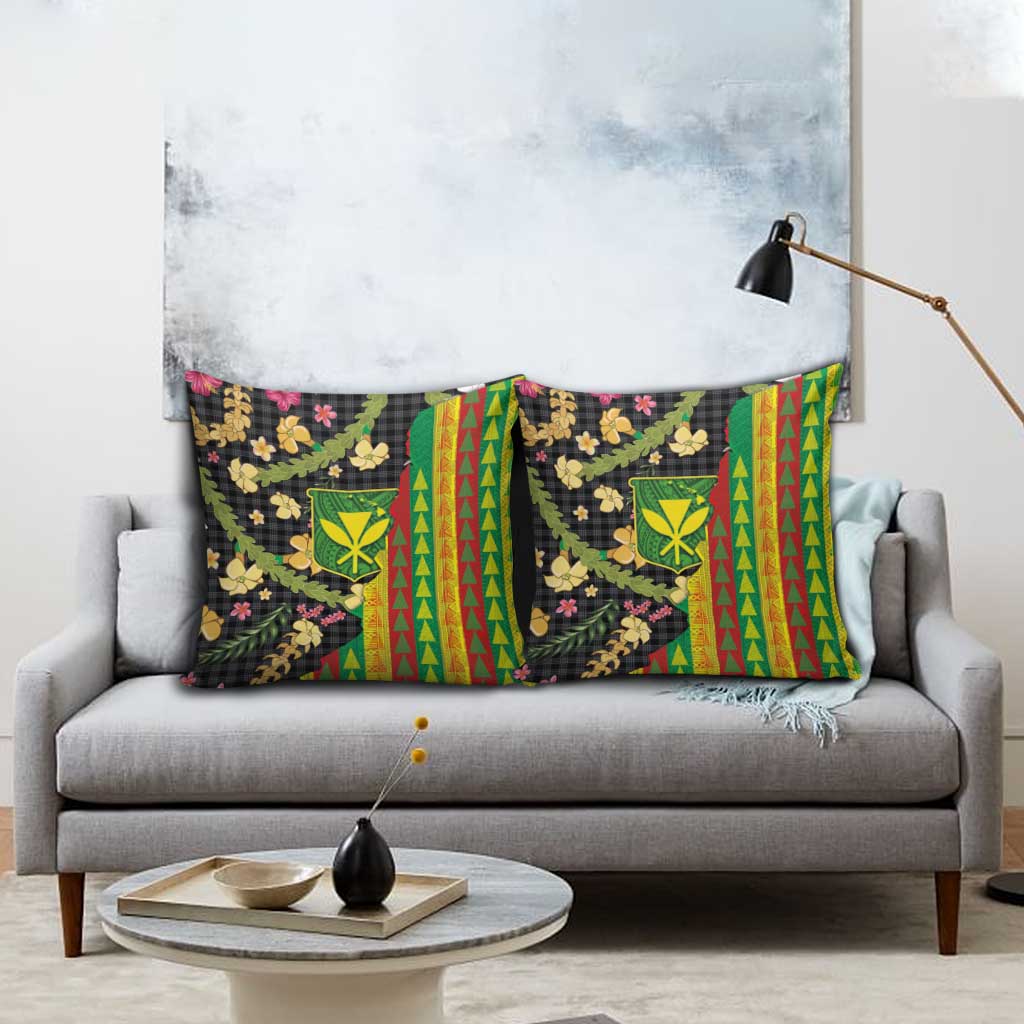 Hawaiian Tropical Plants Lei Pillow Cover Kanaka Maoli Tribal with Palaka Motifs - Polynesian Pride