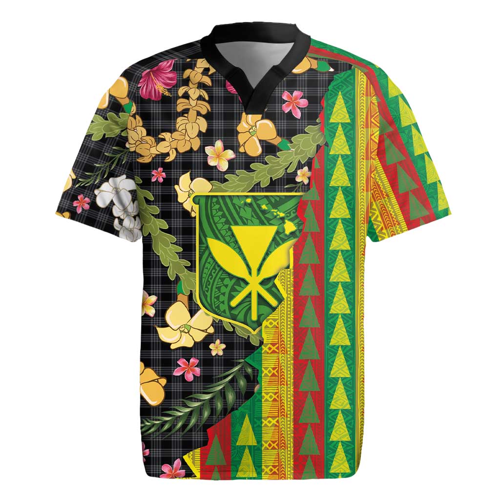 Hawaiian Tropical Plants Lei Rugby Jersey Kanaka Maoli Tribal with Palaka Motifs - Polynesian Pride