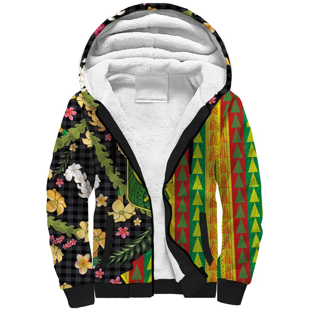 Hawaiian Tropical Plants Lei Sherpa Hoodie Kanaka Maoli Tribal with Palaka Motifs LT03 Unisex Multicolor - Polynesian Pride
