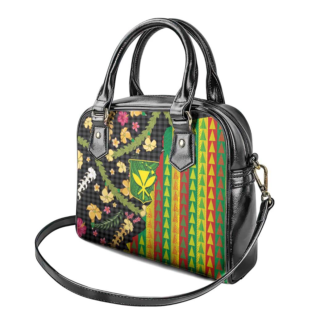 Hawaiian Tropical Plants Lei Shoulder Handbag Kanaka Maoli Tribal with Palaka Motifs - Polynesian Pride