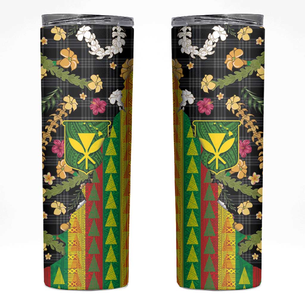 Hawaiian Tropical Plants Lei Skinny Tumbler Kanaka Maoli Tribal with Palaka Motifs LT03 Multicolor - Polynesian Pride