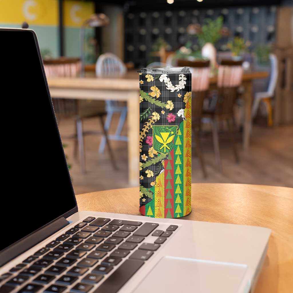 Hawaiian Tropical Plants Lei Skinny Tumbler Kanaka Maoli Tribal with Palaka Motifs LT03 - Polynesian Pride