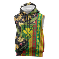 Hawaiian Tropical Plants Lei Sleeveless Zip Hoodie Kanaka Maoli Tribal with Palaka Motifs LT03 Multicolor - Polynesian Pride