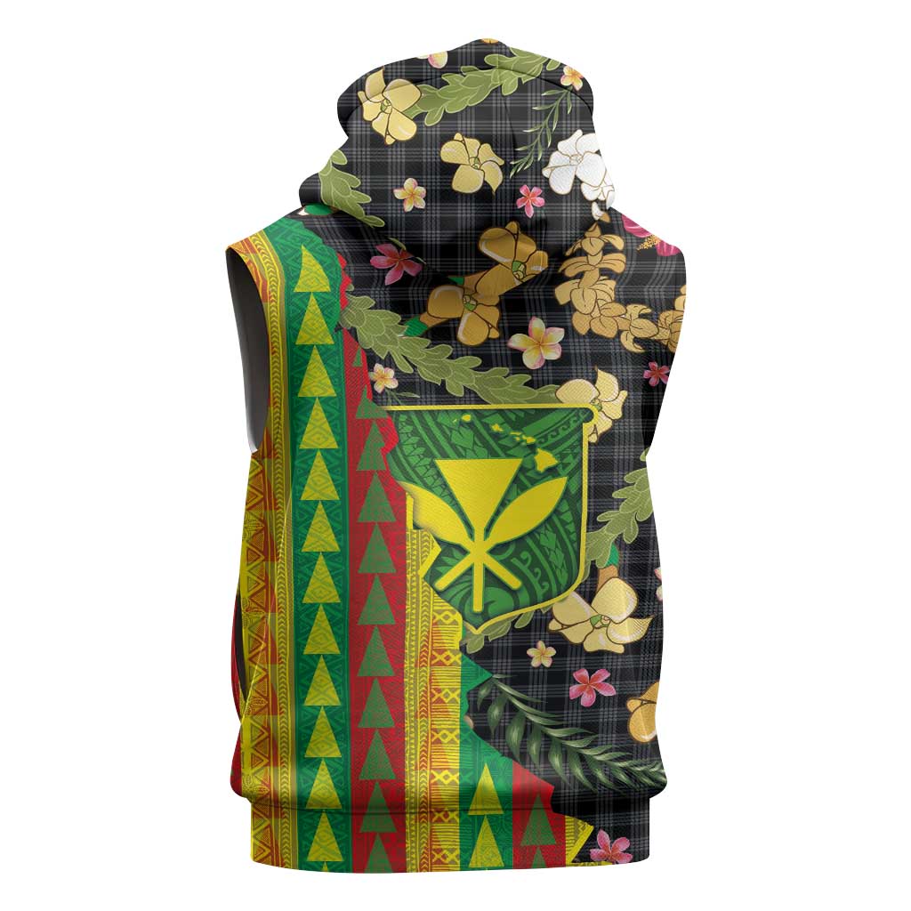 Hawaiian Tropical Plants Lei Sleeveless Zip Hoodie Kanaka Maoli Tribal with Palaka Motifs LT03 - Polynesian Pride