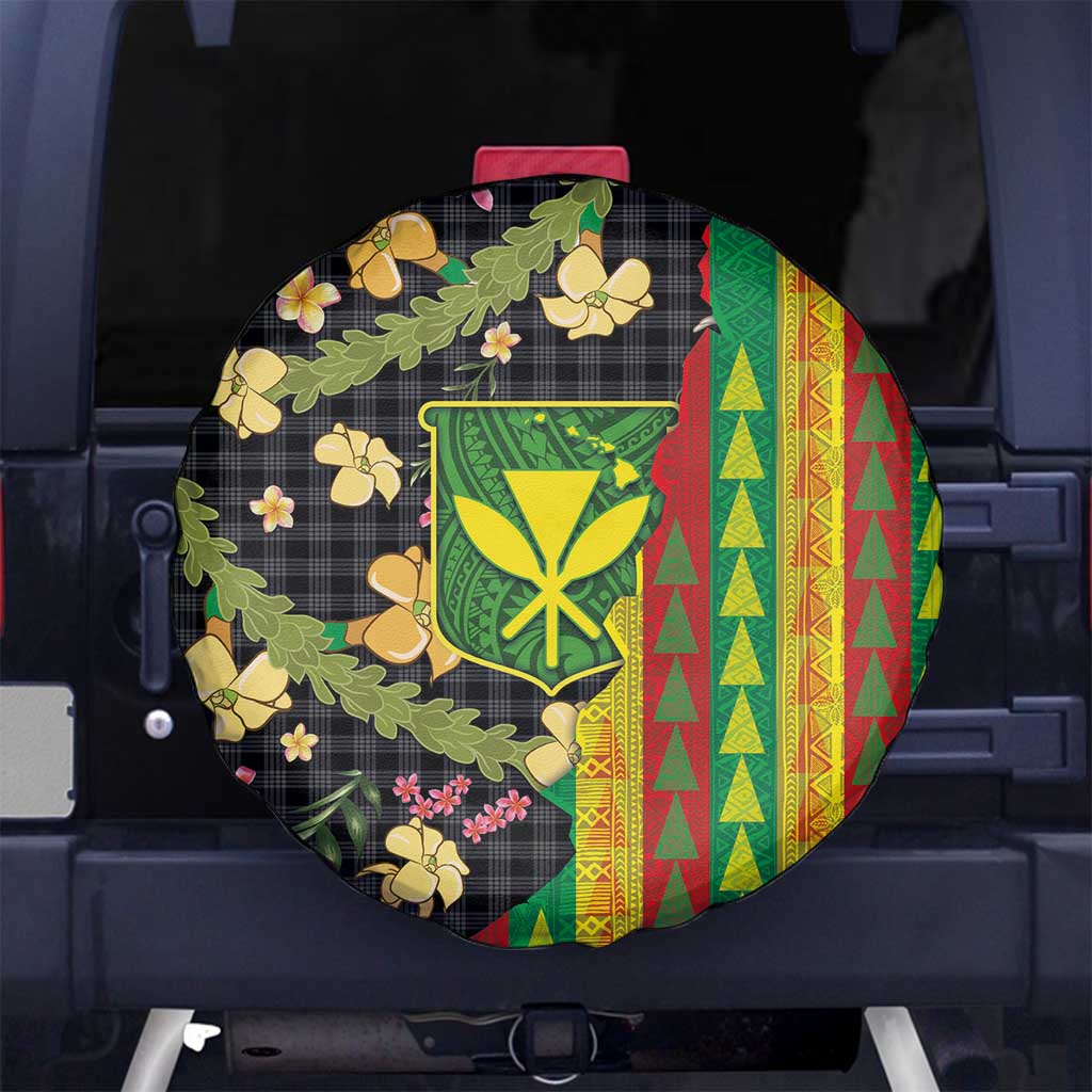 Hawaiian Tropical Plants Lei Spare Tire Cover Kanaka Maoli Tribal with Palaka Motifs LT03 No hole Multicolor - Polynesian Pride