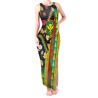 Hawaiian Tropical Plants Lei Tank Maxi Dress Kanaka Maoli Tribal with Palaka Motifs LT03 Women Multicolor - Polynesian Pride