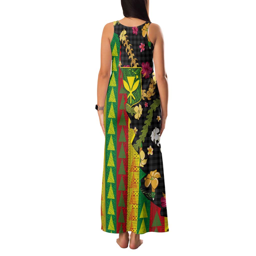 Hawaiian Tropical Plants Lei Tank Maxi Dress Kanaka Maoli Tribal with Palaka Motifs LT03 - Polynesian Pride