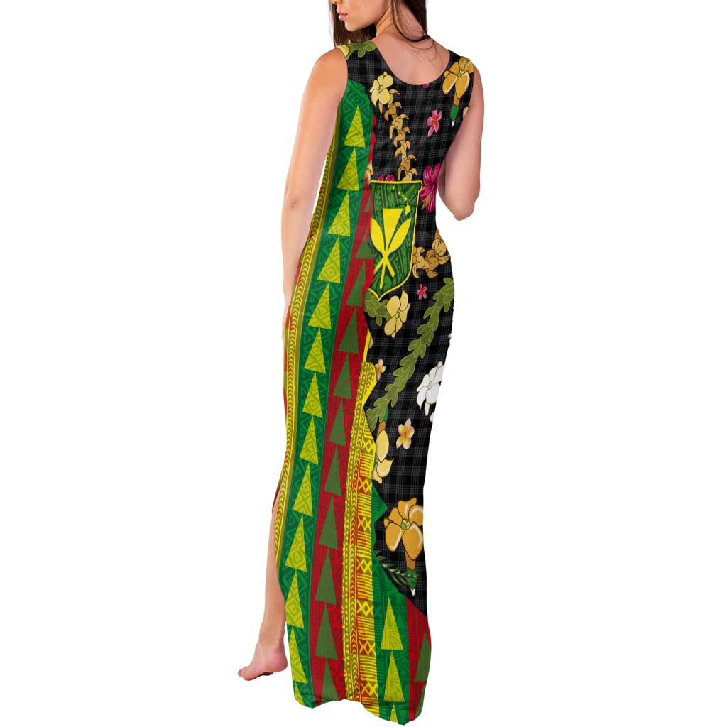 Hawaiian Tropical Plants Lei Tank Maxi Dress Kanaka Maoli Tribal with Palaka Motifs LT03 - Polynesian Pride