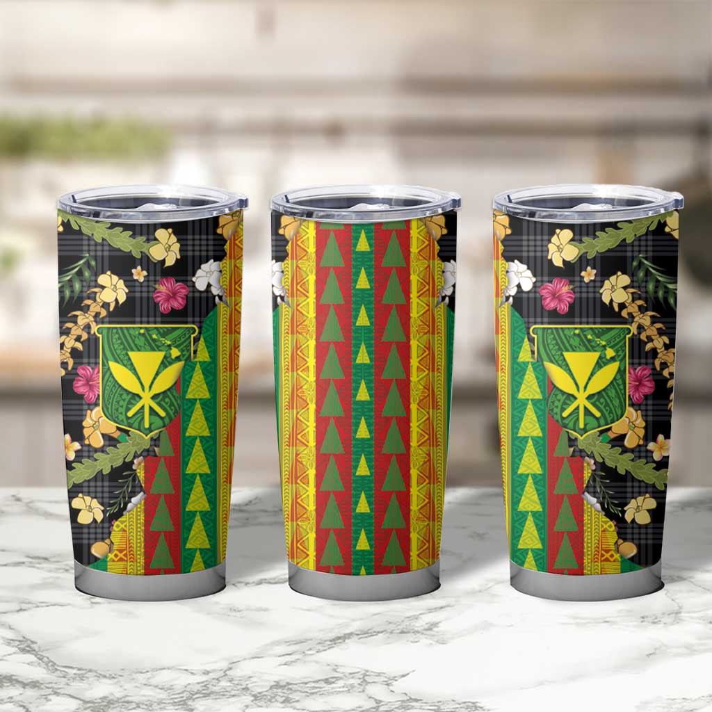 Hawaiian Tropical Plants Lei Tumbler Cup Kanaka Maoli Tribal with Palaka Motifs - Polynesian Pride