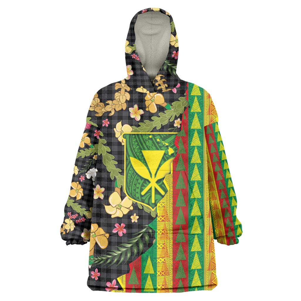 Hawaiian Tropical Plants Lei Wearable Blanket Hoodie Kanaka Maoli Tribal with Palaka Motifs LT03 One Size Multicolor - Polynesian Pride