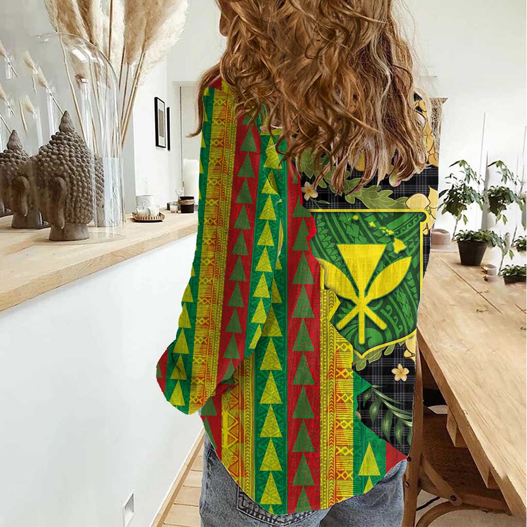 Hawaiian Tropical Plants Lei Women Casual Shirt Kanaka Maoli Tribal with Palaka Motifs LT03 - Polynesian Pride