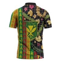 Hawaiian Tropical Plants Lei Zipper Polo Shirt Kanaka Maoli Tribal with Palaka Motifs LT03 - Polynesian Pride