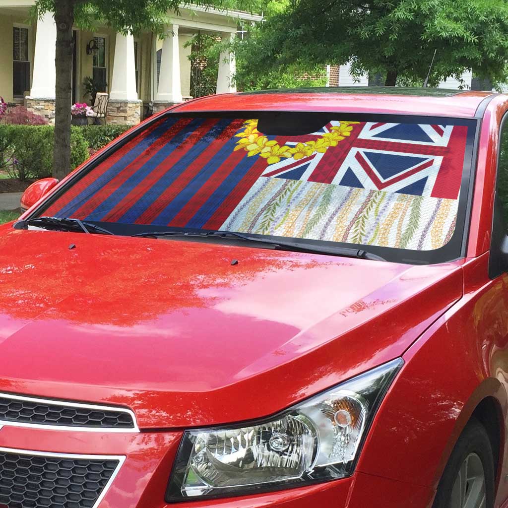 Hawaiian Tropical Plants Lei Auto Sun Shade National Flag Style - Polynesian Pride