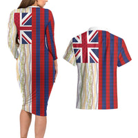 Hawaiian Tropical Plants Lei Couples Matching Long Sleeve Bodycon Dress and Hawaiian Shirt National Flag Style - Polynesian Pride