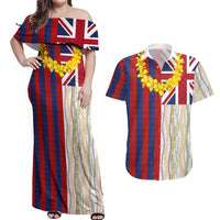 Hawaiian Tropical Plants Lei Couples Matching Off Shoulder Maxi Dress and Hawaiian Shirt National Flag Style - Polynesian Pride