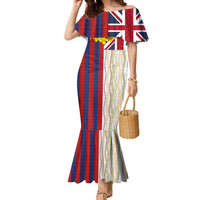 Hawaiian Tropical Plants Lei Family Matching Mermaid Dress and Hawaiian Shirt National Flag Style LT03 Mom's Dress Multicolor - Polynesian Pride