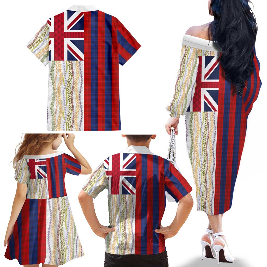 Hawaiian Tropical Plants Lei Family Matching Off The Shoulder Long Sleeve Dress and Hawaiian Shirt National Flag Style LT03 - Polynesian Pride