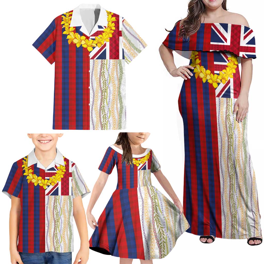 Hawaiian Tropical Plants Lei Family Matching Off Shoulder Maxi Dress and Hawaiian Shirt National Flag Style - Polynesian Pride
