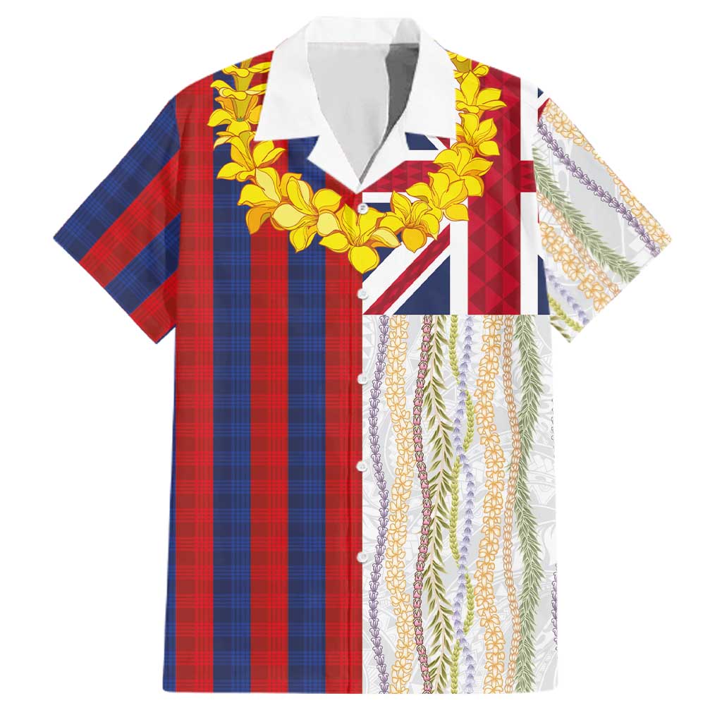 Hawaiian Tropical Plants Lei Family Matching Off Shoulder Maxi Dress and Hawaiian Shirt National Flag Style LT03 Dad's Shirt - Short Sleeve Multicolor - Polynesian Pride