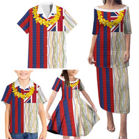 Hawaiian Tropical Plants Lei Family Matching Puletasi and Hawaiian Shirt National Flag Style - Polynesian Pride