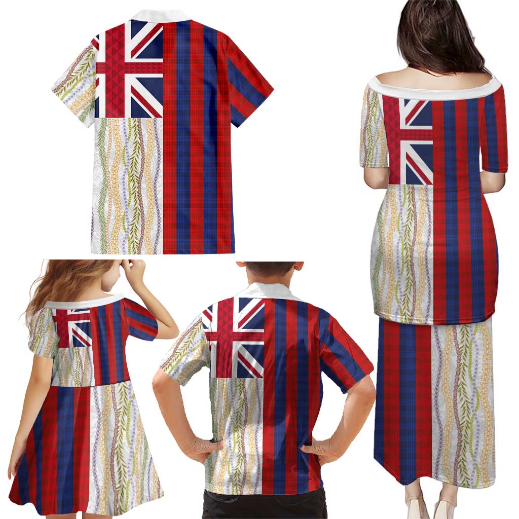 Hawaiian Tropical Plants Lei Family Matching Puletasi and Hawaiian Shirt National Flag Style - Polynesian Pride