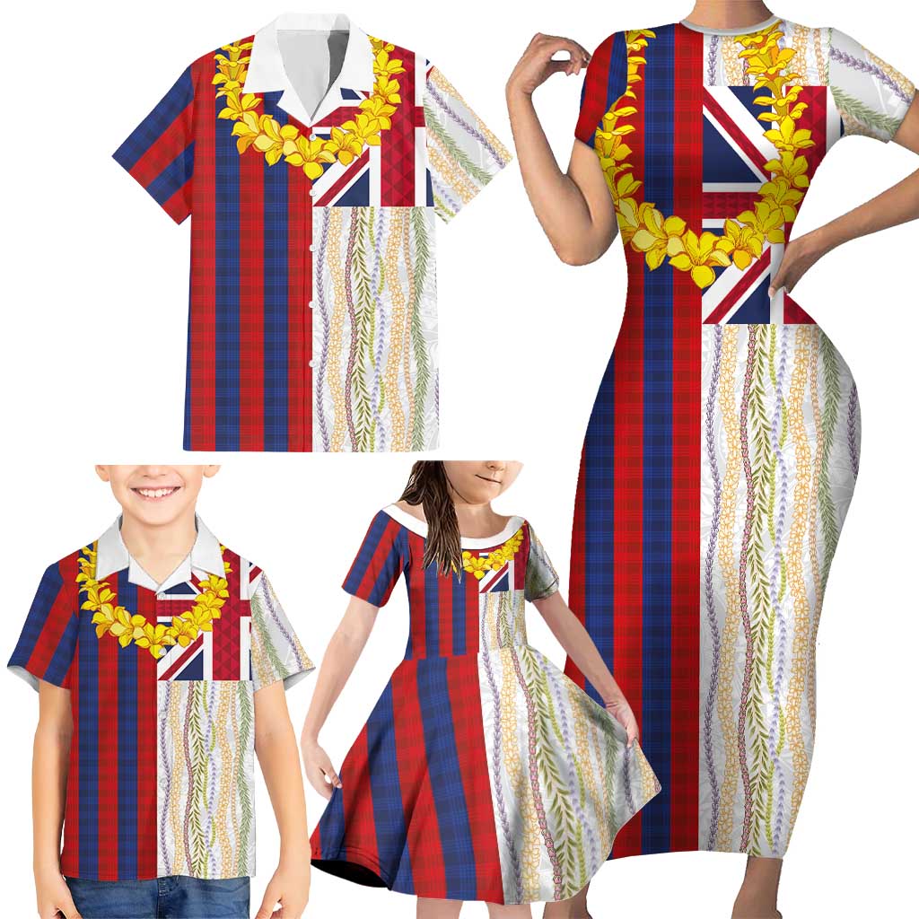 Hawaiian Tropical Plants Lei Family Matching Short Sleeve Bodycon Dress and Hawaiian Shirt National Flag Style - Polynesian Pride