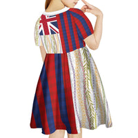 Hawaiian Tropical Plants Lei Kid Short Sleeve Dress National Flag Style - Polynesian Pride