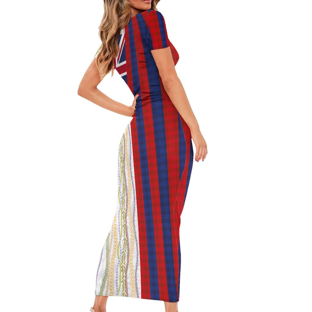 Hawaiian Tropical Plants Lei Short Sleeve Bodycon Dress National Flag Style - Polynesian Pride