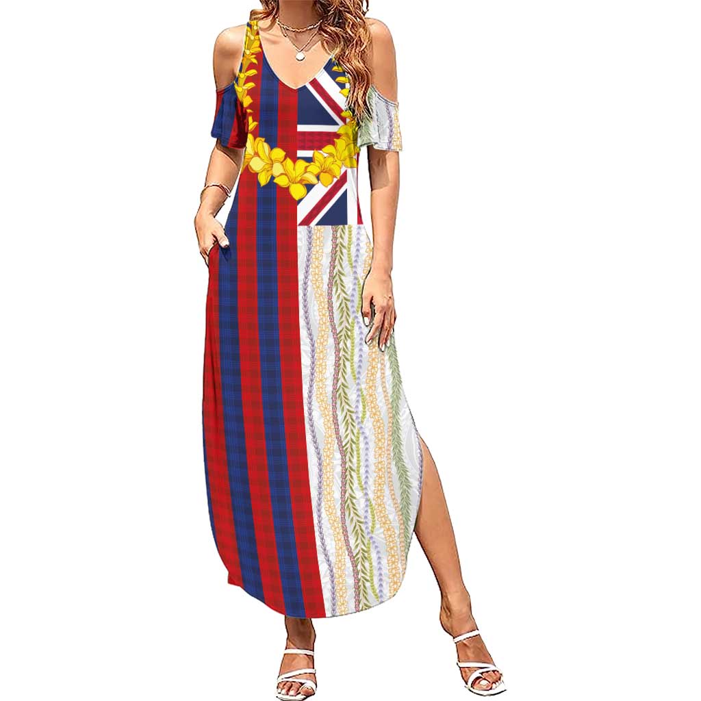 Hawaiian Tropical Plants Lei Summer Maxi Dress National Flag Style - Polynesian Pride