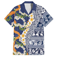 Hawaiian Plumeria Lei Hawaiian Shirt Kakau Motifs and Palaka Half Style Blue Color - Polynesian Pride