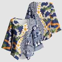 Hawaiian Plumeria Lei Kimono Sleeve Blouse Kakau Motifs and Palaka Half Style Blue Color - Polynesian Pride