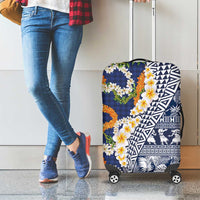 Hawaiian Plumeria Lei Luggage Cover Kakau Motifs and Palaka Half Style Blue Color - Polynesian Pride