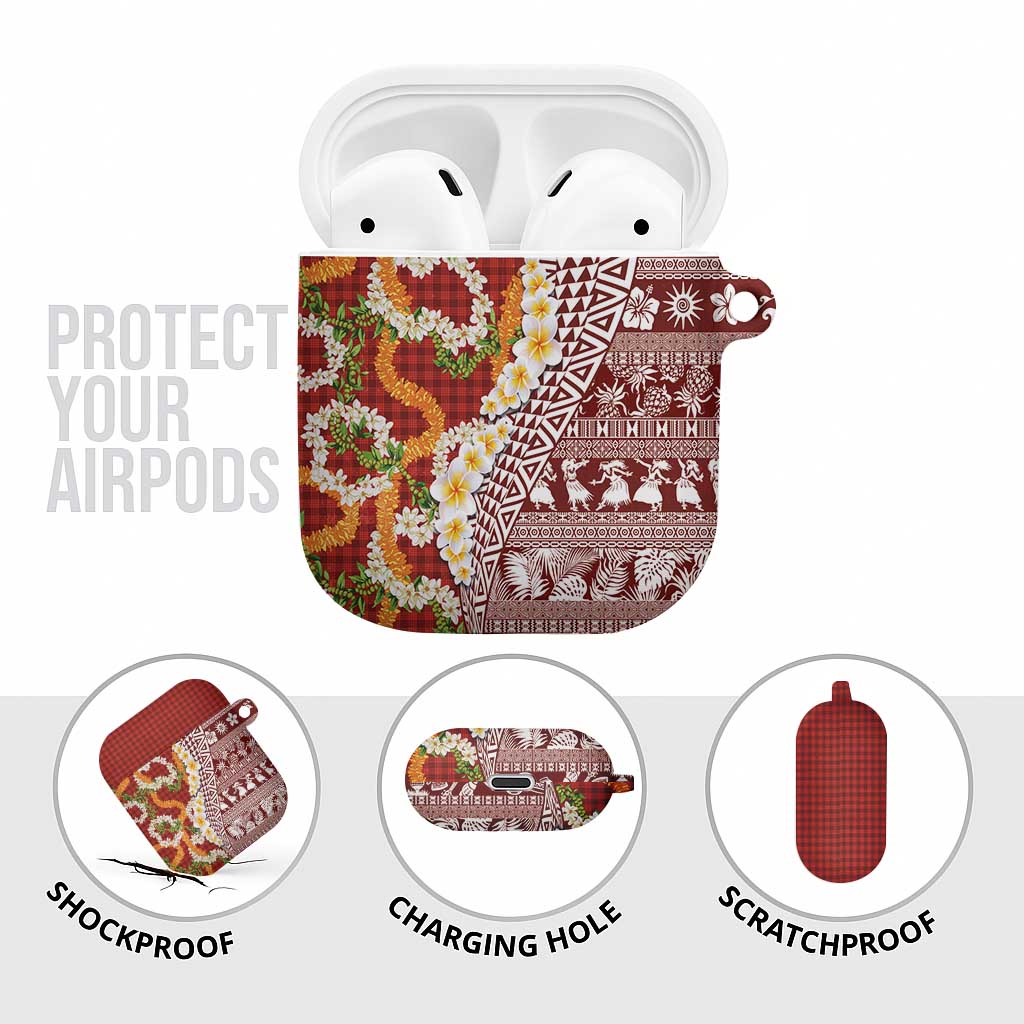 Hawaiian Plumeria Lei AirPods Case Kakau Motifs and Palaka Half Style Red Color - Polynesian Pride