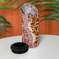 Hawaiian Plumeria Lei 4 in 1 Can Cooler Tumbler Kakau Motifs and Palaka Half Style Red Color LT03 - Polynesian Pride