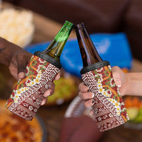 Hawaiian Plumeria Lei 4 in 1 Can Cooler Tumbler Kakau Motifs and Palaka Half Style Red Color LT03 - Polynesian Pride