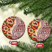 Hawaiian Plumeria Lei Ceramic Ornament Kakau Motifs and Palaka Half Style Red Color - Polynesian Pride