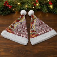 Hawaiian Plumeria Lei Christmas Santa Hat Kakau Motifs and Palaka Half Style Red Color LT03 - Polynesian Pride