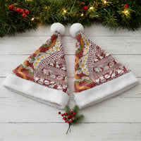 Hawaiian Plumeria Lei Christmas Santa Hat Kakau Motifs and Palaka Half Style Red Color LT03 - Polynesian Pride