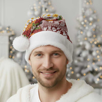 Hawaiian Plumeria Lei Christmas Santa Hat Kakau Motifs and Palaka Half Style Red Color LT03 - Polynesian Pride