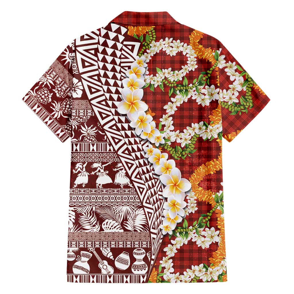 Hawaiian Plumeria Lei Family Matching Puletasi and Hawaiian Shirt Kakau Motifs and Palaka Half Style Red Color LT03 - Polynesian Pride