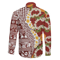 Hawaiian Plumeria Lei Family Matching Puletasi and Hawaiian Shirt Kakau Motifs and Palaka Half Style Red Color LT03 - Polynesian Pride