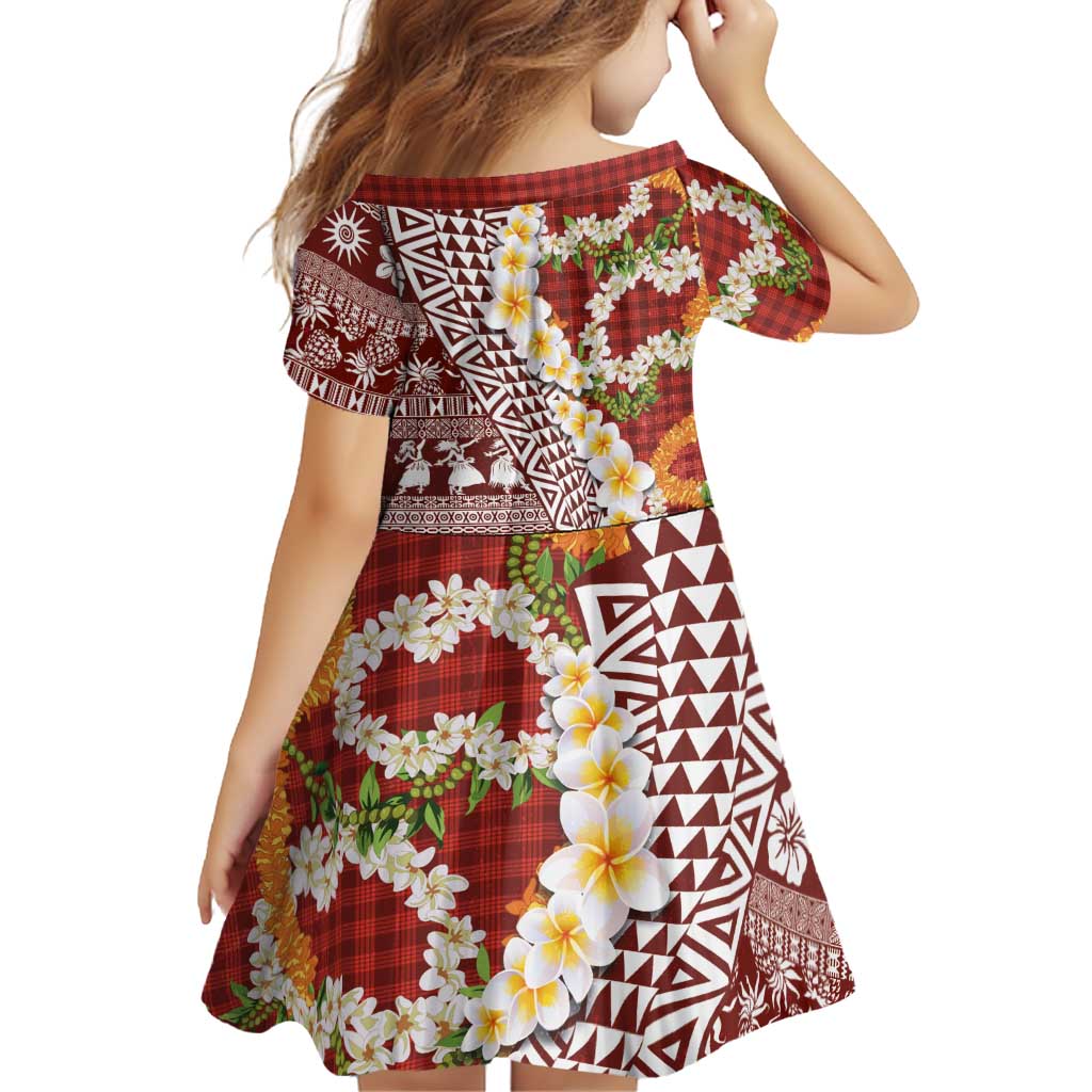 Hawaiian Plumeria Lei Family Matching Tank Maxi Dress and Hawaiian Shirt Kakau Motifs and Palaka Half Style Red Color LT03 - Polynesian Pride