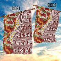 Hawaiian Plumeria Lei Garden Flag Kakau Motifs and Palaka Half Style Red Color - Polynesian Pride