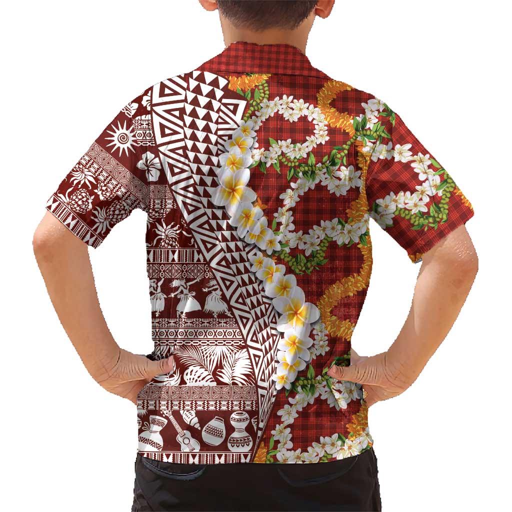 Hawaiian Plumeria Lei Hawaiian Shirt Kakau Motifs and Palaka Half Style Red Color - Polynesian Pride